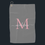 Toalla De Golf Guión moderno de Moda gris Rubor rosada con guion<br><div class="desc">Moderna toalla de golf Rubor color gris rosa Monograma elegante con guión de gitano</div>