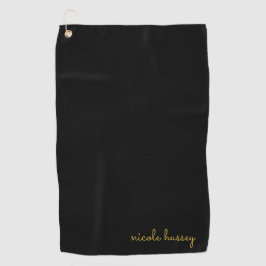 Toalla De Golf Guión negro y dorado | Monograma moderno elegante