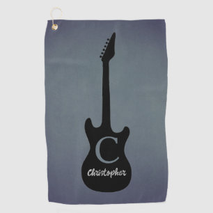 Toalla De Golf Guitarra eléctrica de color gris azul monogramo