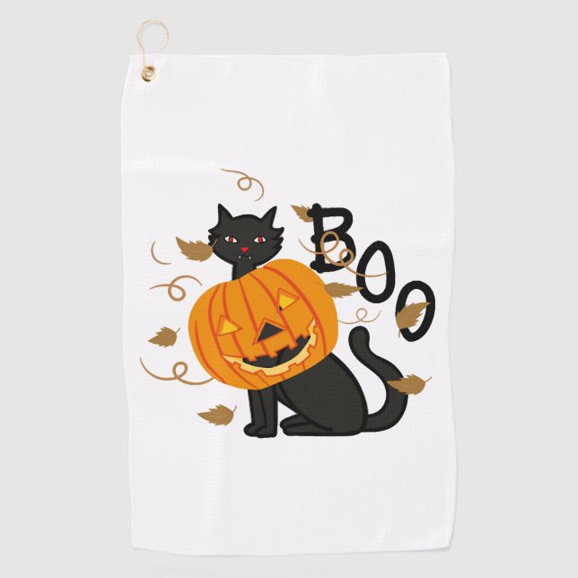 Toalla De Golf Halloween Black cat Boo (Anverso)