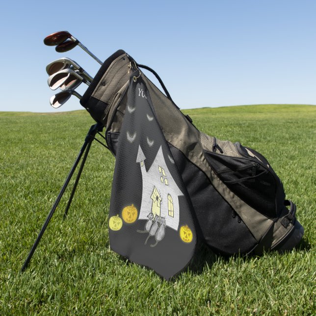 Toalla De Golf Halloween House, gatos negros, murciélagos, calaba (Verde)