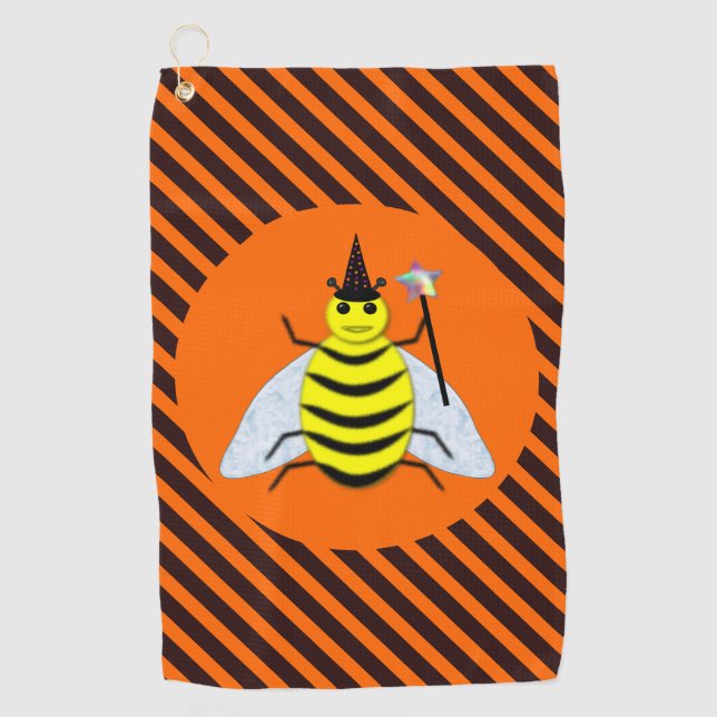 Toalla De Golf Halloween Magic Bee Witch Naranja y Black Stripes (Anverso)