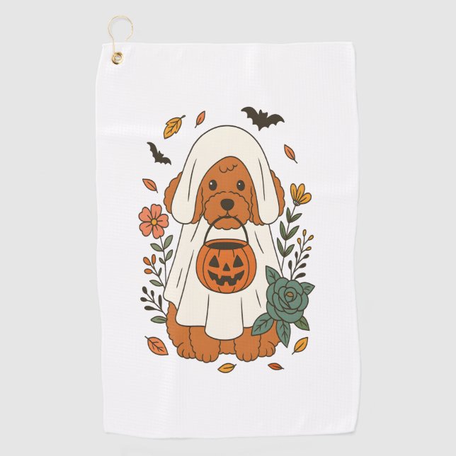 Toalla De Golf Halloween Poodle with Fall Flowers (Anverso)