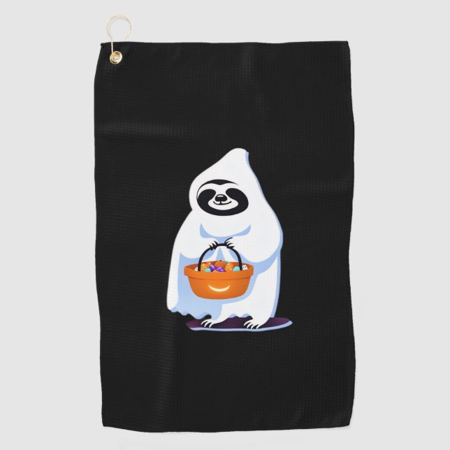 Toalla De Golf Halloween sloth dressed as ghost going trick or tr (Anverso)
