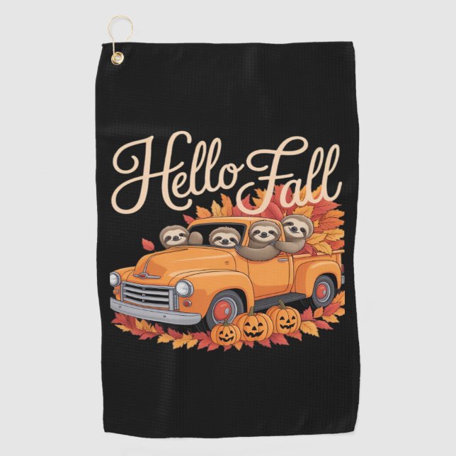 Toalla De Golf Hello Fall Funny Slony Sloth Halloween pumkin Clas (Anverso)