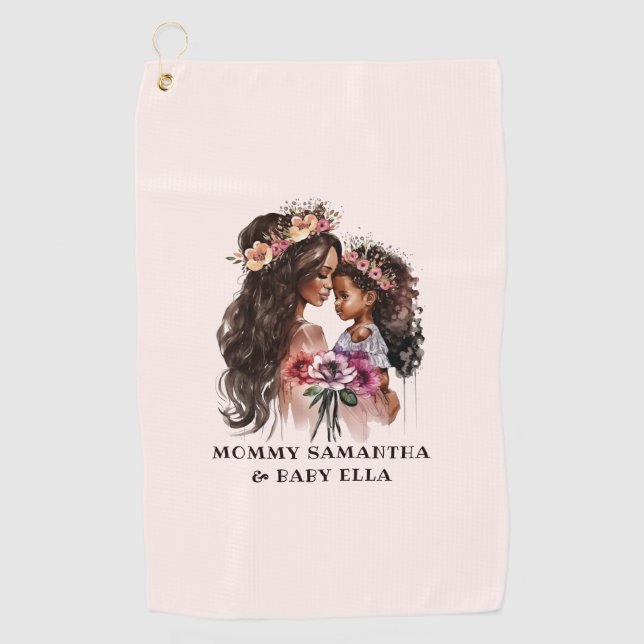 Toalla De Golf Hermosa mamá negra y hija (Anverso)