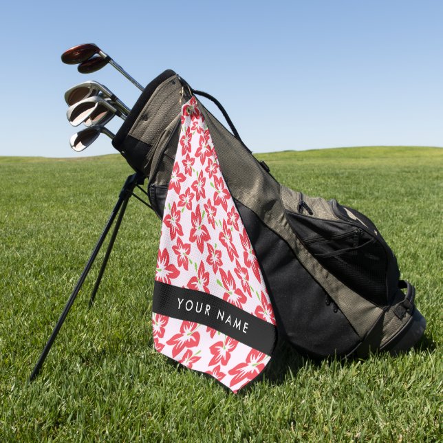 Toalla De Golf Hibiscus Rojo, Flores Rojas, tu nombre (Verde)