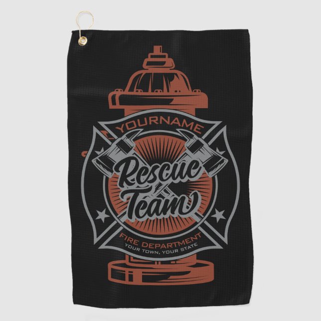 Toalla De Golf Hidrante ADD NOMBRE Equipo de Rescate de Bomberos (Anverso)