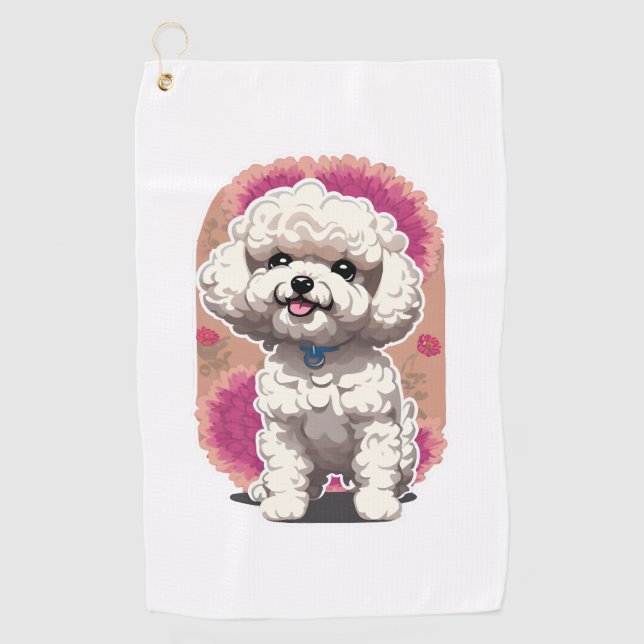 Toalla De Golf Hilarious Bichon Frise Breed Flowers Pegatina (Anverso)