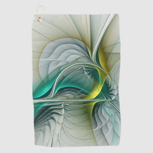 Toalla De Golf Hipnótico abstracto dorado turquesa verde fractal