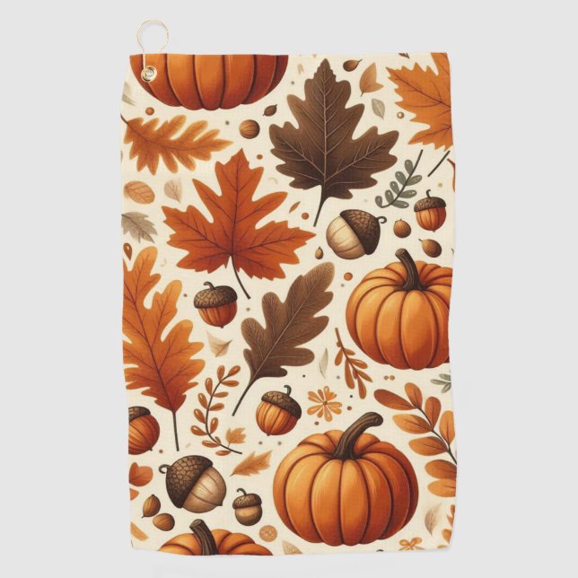Toalla De Golf hojas/calabazas/bellotas clásicas Otoño (Anverso)
