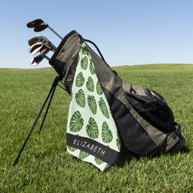 Toalla De Golf Hojas de palma, patrón tropical, nombre (Verde)