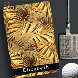 Toalla De Golf Hojas Tropicales Doradas Personalizadas