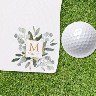Toalla De Golf Hojas Verdes Tropicales de Acuarela con Monograma
