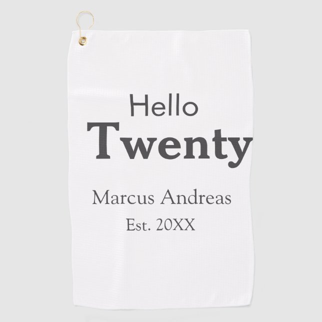 Toalla De Golf Hola 20 cumpleaños añadir nombre. Añadir un mínimo (Anverso)