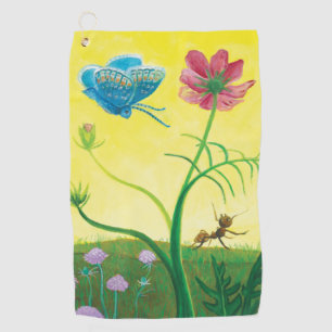 Toalla De Golf Hormiga y mariposa en prado de flores silvestres