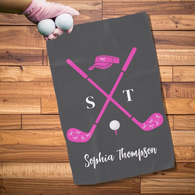 Toalla De Golf Hot Pink Golf Club White Bows Custom Birthday (Subido por el creador)