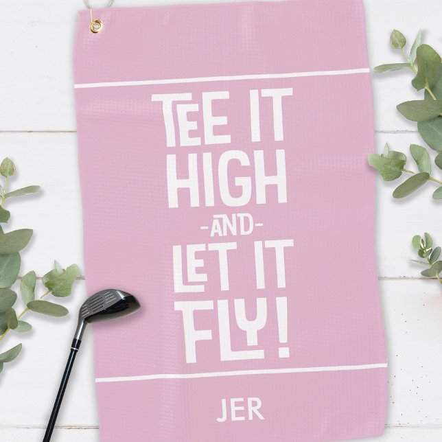 Toalla De Golf Humor de Palo de Golf Golfista Monograma Divertido (Golfer Golf Tee It High & Let It Fly Humor Funny Monogrammed Chic Pink Golf Towel)