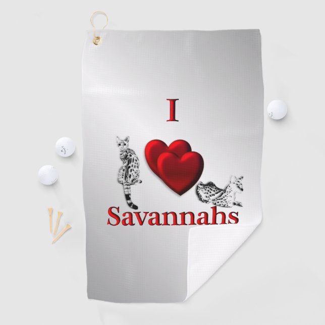 Toalla De Golf I Heart Savannah Cat Silver (In situ)