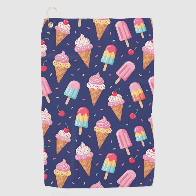 Toalla De Golf Ice cream, popsicles and cherries pattern (Anverso)