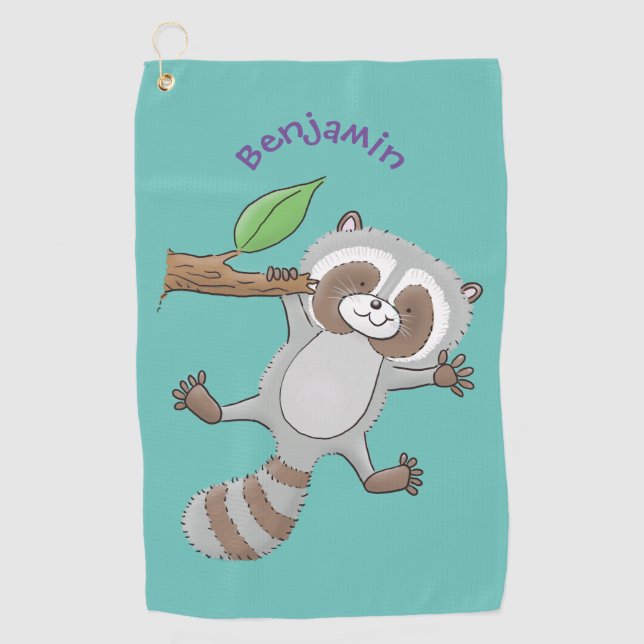 Toalla De Golf Ilustracion de bebé de raccoon feliz lindo (Anverso)