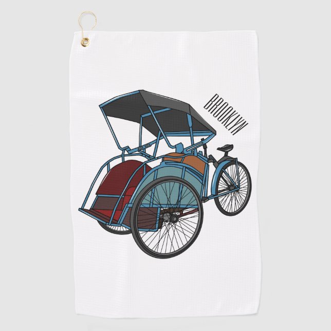 Toalla De Golf Ilustracion de personalizado de rickshaw en bicicl (Anverso)