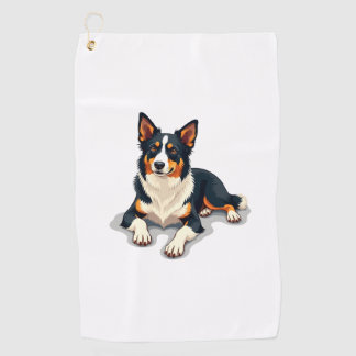 Toalla De Golf Ilustración de retrato de Border Collie tricolor v