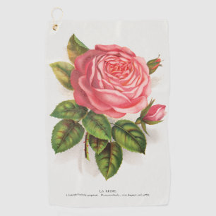 Toalla De Golf Ilustración floral de rosa rosa antigua Cottagecor