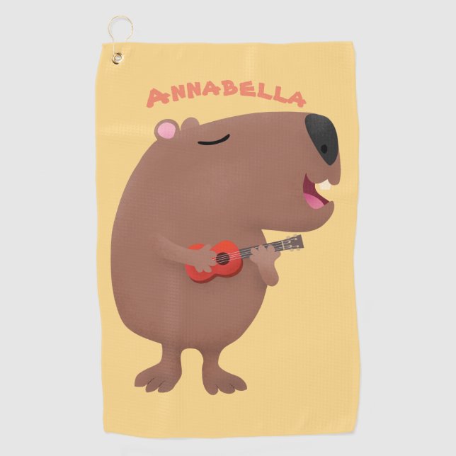 Toalla De Golf Ilustracion personalizado de capybara ukulele cant (Anverso)