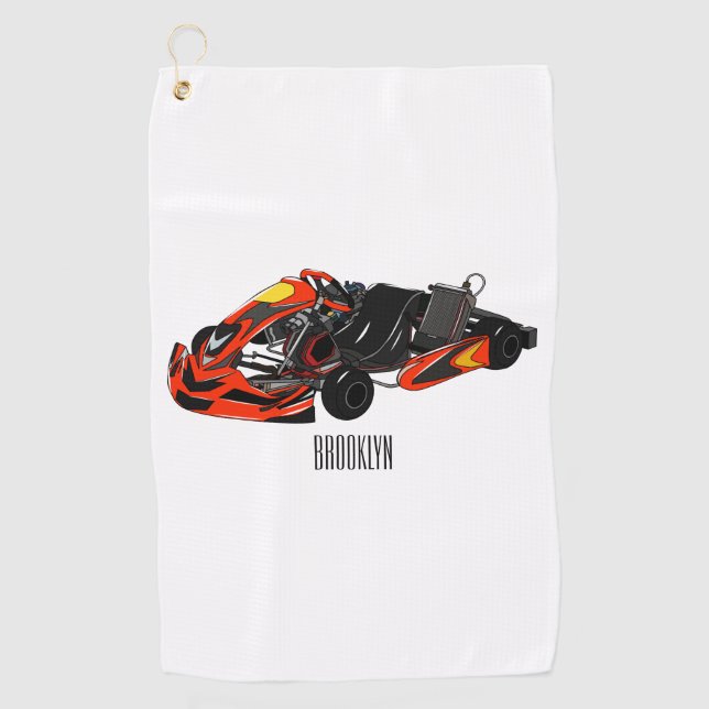 Toalla De Golf Ilustracion personalizado de carreras de Kart (Anverso)