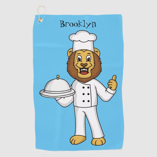 Toalla De Golf Ilustracion personalizado de chef de un bonito leó (Anverso)