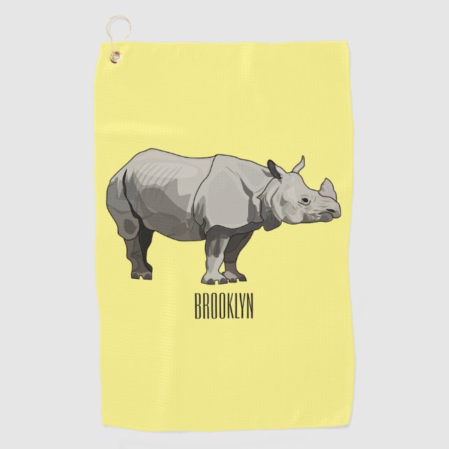 Toalla De Golf Ilustracion personalizado de Javan rhinoceros (Anverso)