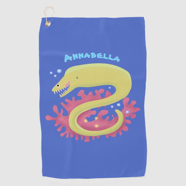 Toalla De Golf Ilustracion personalizado gracioso de moray verde (Anverso)