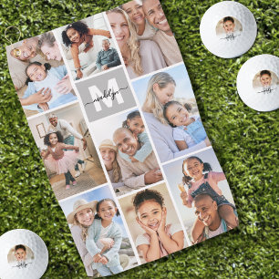 Toalla De Golf Imagen de monograma simple de collage de fotos