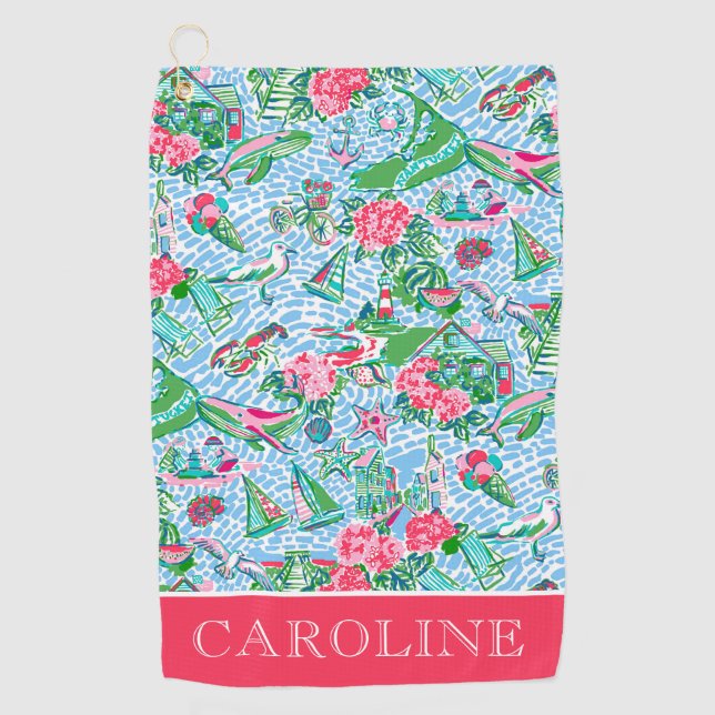 Toalla De Golf Impresión personalizada de Nantucket Preppy Palm B (Anverso)