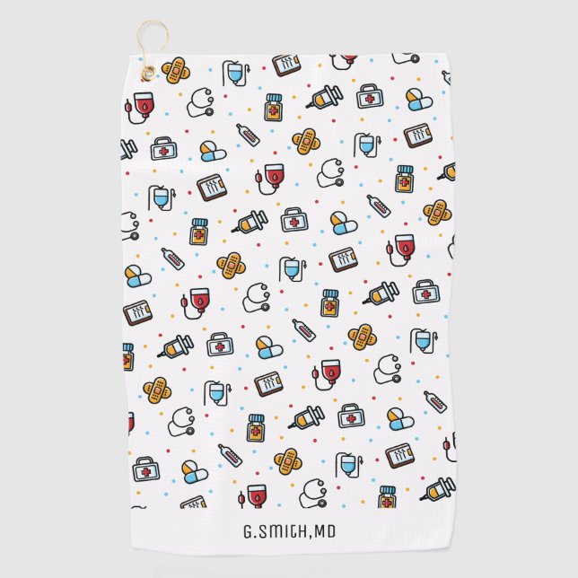 Toalla De Golf Inicial. Patrón médico. Para Médicas y enfermeras (Anverso)
