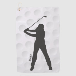 Toalla De Golf Inicial. Silhouette Golfer sobre la textura de la 