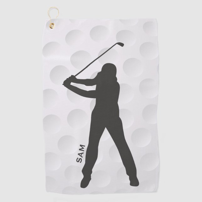 Toalla De Golf Inicial. Silhouette Golfer sobre la textura de la  (Anverso)