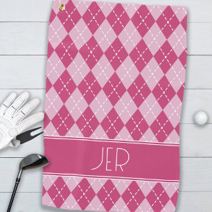 Toalla De Golf Iniciales de monograma de cuadros argyle rosados