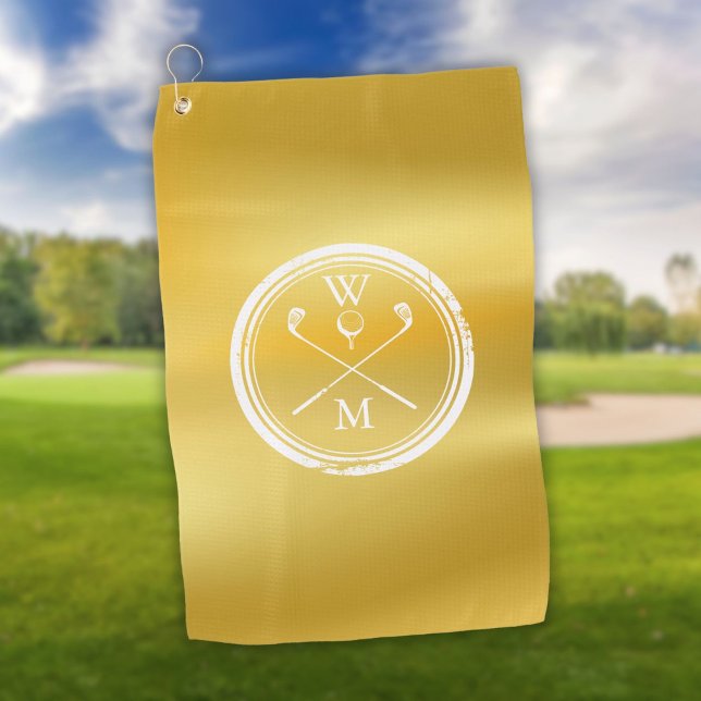 Toalla De Golf Iniciales de Monograma Elegante Personalizado Gold (Elegant Gold Personalized Monogram Initials Golf Towel)