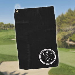 Toalla De Golf Iniciales de Monograma Modernas Negro y Blanco
