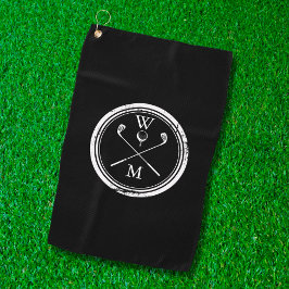 Toalla De Golf Iniciales de monograma personalizadas en negro y b