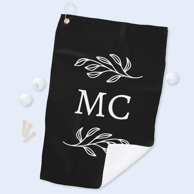 Toalla De Golf Iniciales de monograma personalizadas hoja botánic (Modern personalized monogram initials botanical leaf line art golf towel)