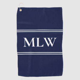 Toalla De Golf Iniciales Monograma Tradicional Blanco Azul Median
