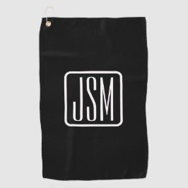 Toalla De Golf Iniciales monogramadas modernas | Blanco y negro