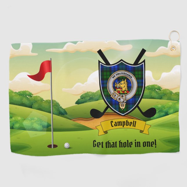 Toalla De Golf Insignia Campbell Clan y Tartán personalizado (Horizontal)