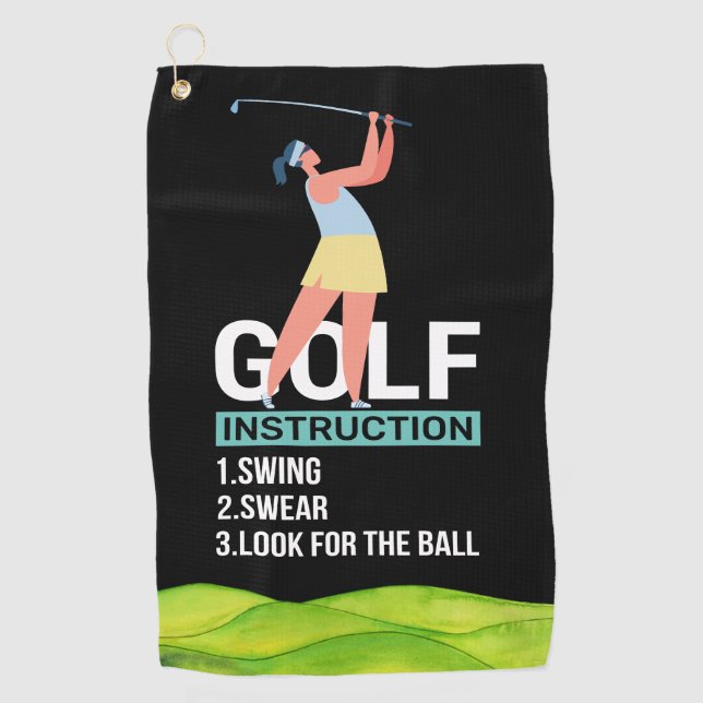 Toalla De Golf Instrucción de golf Swing Swear Repeat Golf Towel (Anverso)
