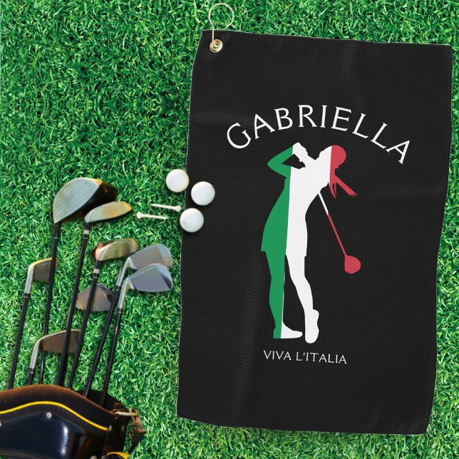 Toalla De Golf Italia Viva l'Italia Bandera Italiana Mujer Golfer (Italy Viva l'Italia Italian Flag Woman Golfer Name Golf Towel)