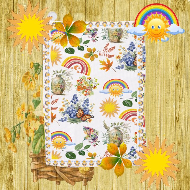 Toalla De Golf Jardín de primavera mariposa Arcoiris Sunshine Gre (Spring Garden Butterfly Rainbow Sunshine Greenery Golf Towel)