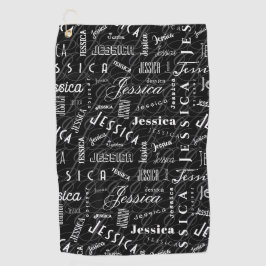 Toalla De Golf Jessica Custom Name Black White